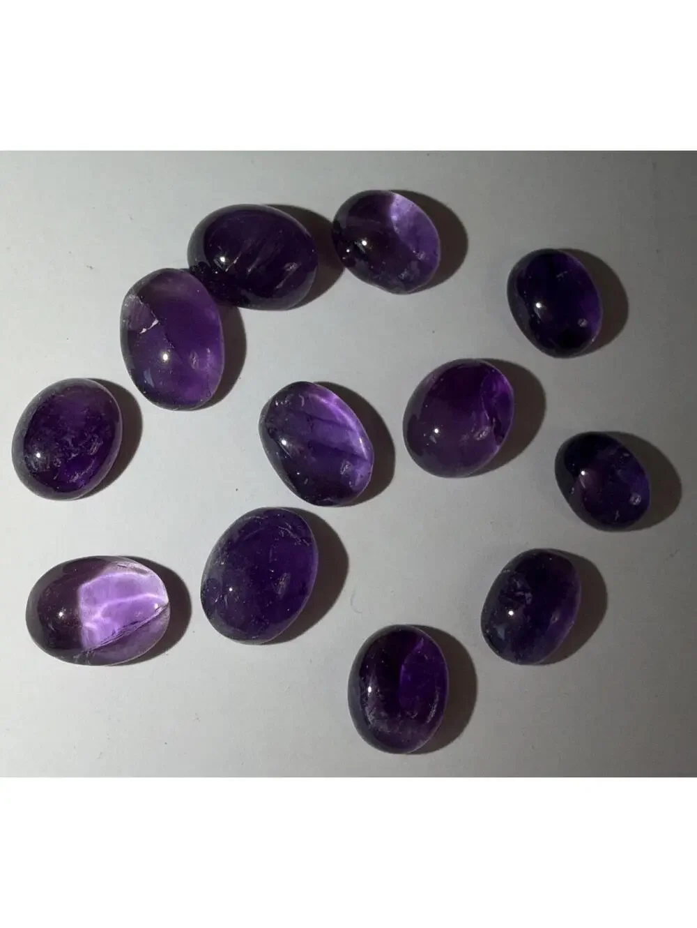 GEMS Set of 12 Polished Natural Amethyst Cabochon Shape Gemstones